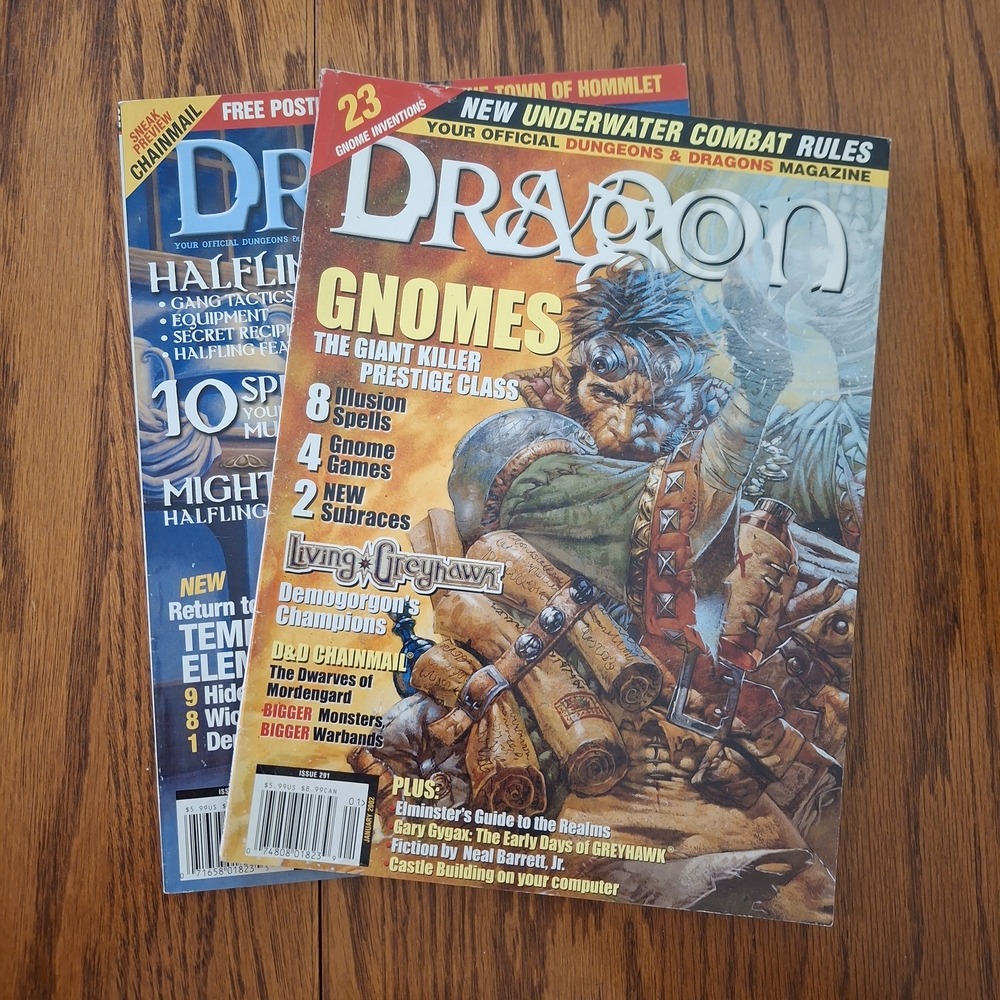 RARE Vintage Pair Of Dragon Magazines With Town Of Hommlet Poster Map